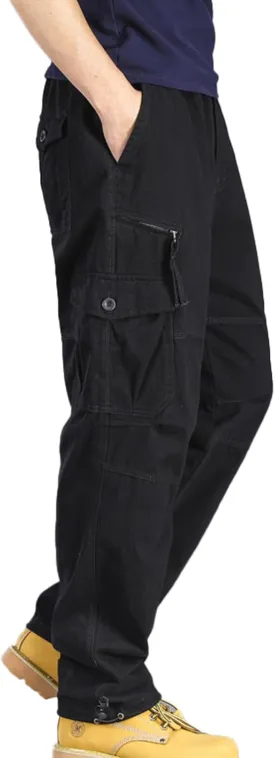 Mens Cargo Pants Elastic Waistband 7 Pockets Hiking Tactical Pants Cotton Cargo Work Pants for Men