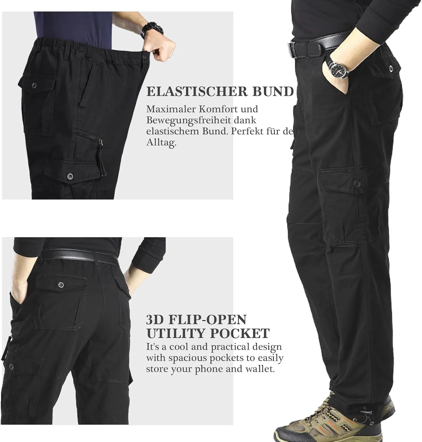 Mens Cargo Pants Elastic Waistband 7 Pockets Hiking Tactical Pants Cotton Cargo Work Pants for Men