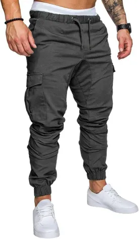 Mens Cargo Workout Joggers Pants Tapered Gym Athletic Tactical Slim Sweatpants Men with Pockets
