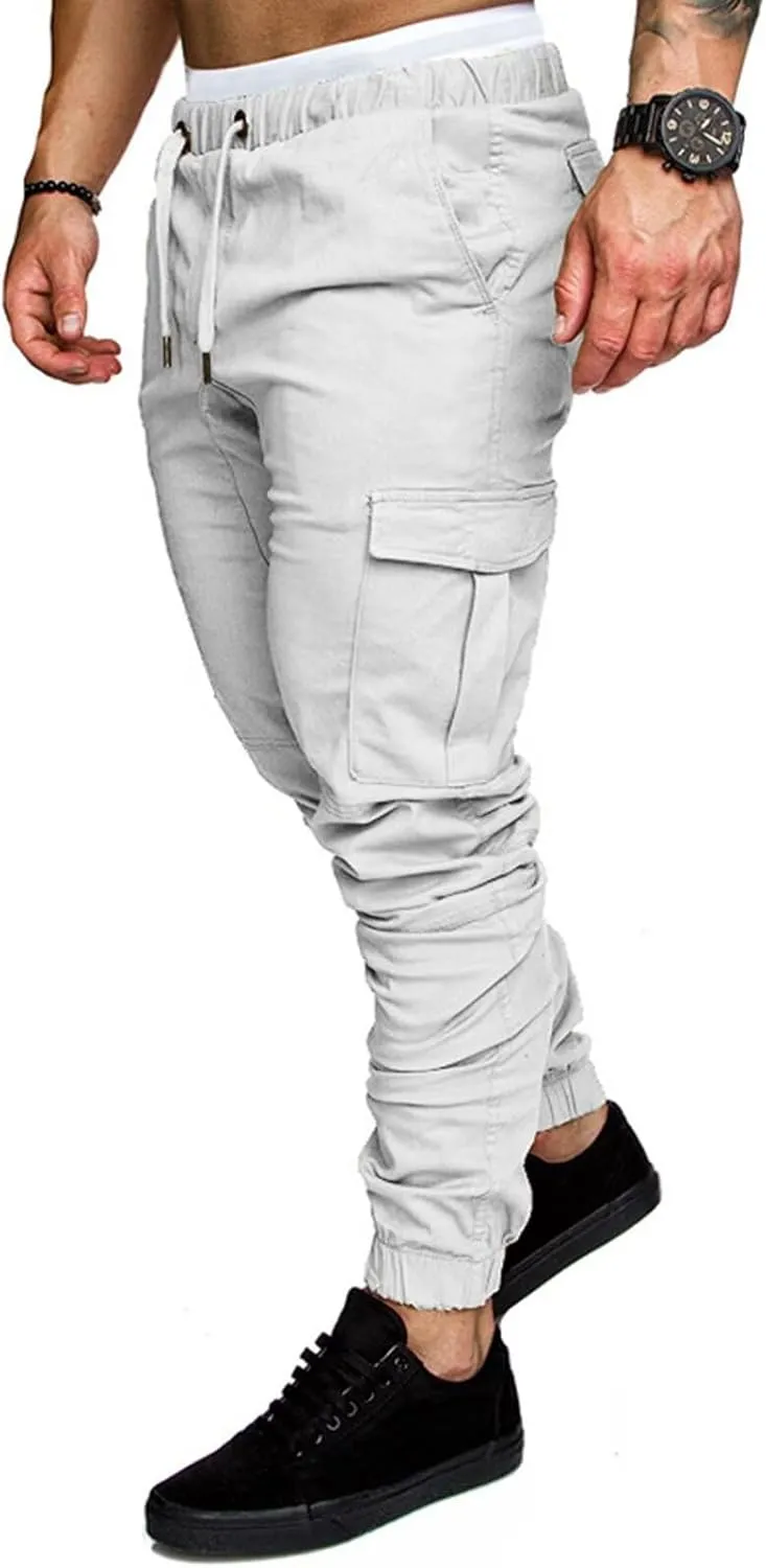 Mens Cargo Workout Joggers Pants Tapered Gym Athletic Tactical Slim Sweatpants Men with Pockets