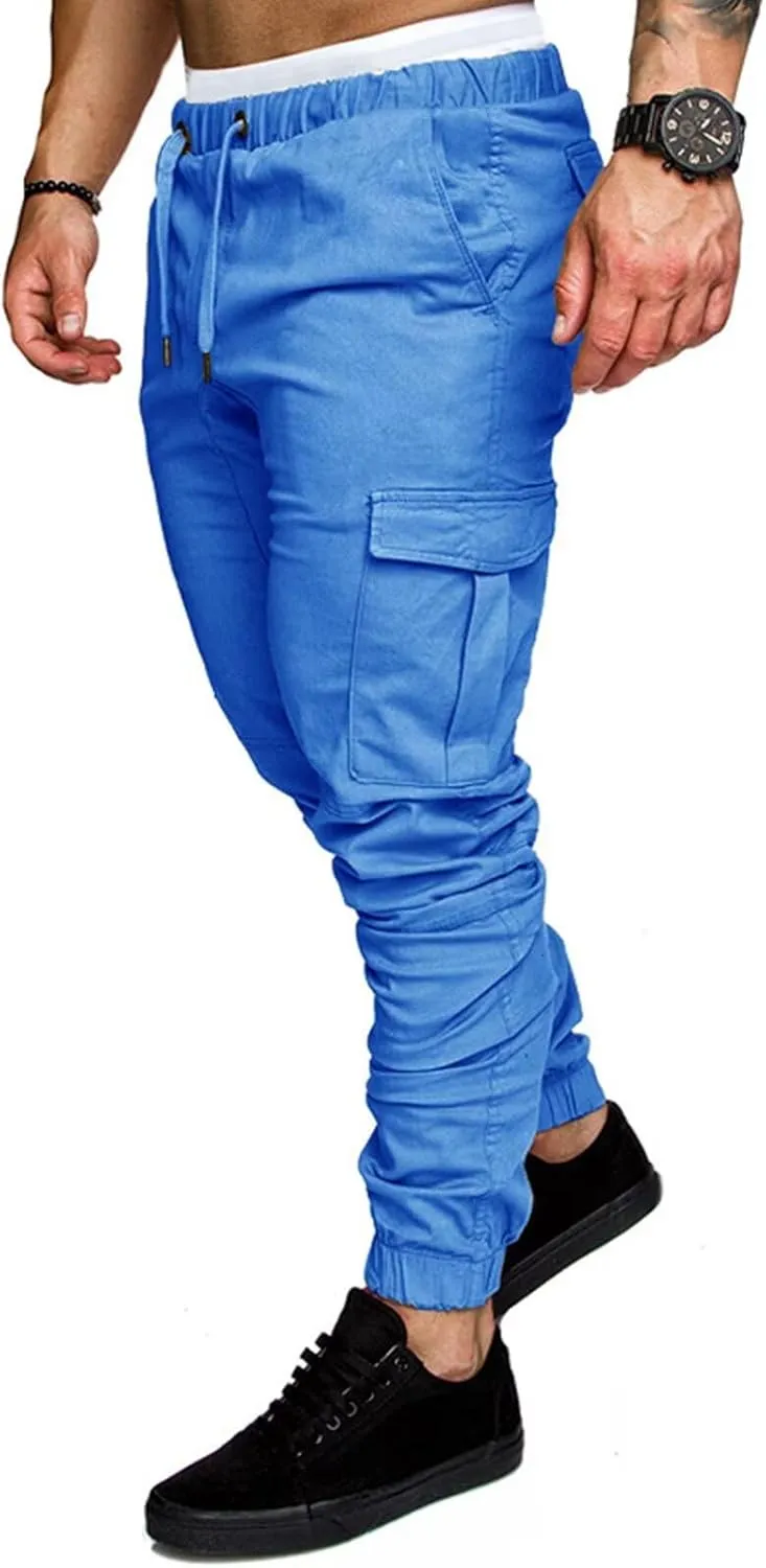Mens Cargo Workout Joggers Pants Tapered Gym Athletic Tactical Slim Sweatpants Men with Pockets