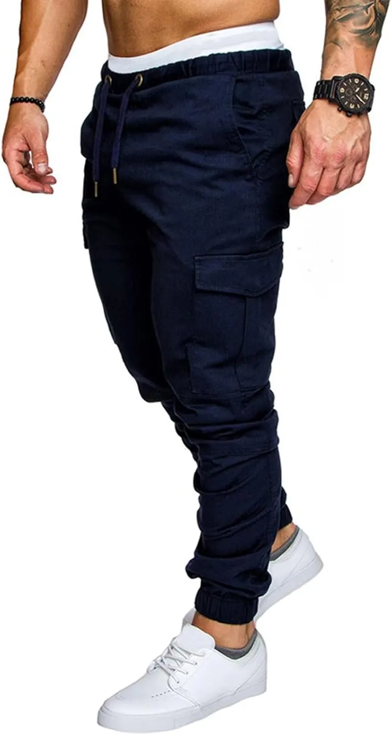 Mens Cargo Workout Joggers Pants Tapered Gym Athletic Tactical Slim Sweatpants Men with Pockets