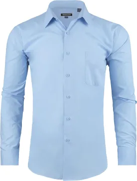 Men's Dress Shirt Regular Fit Long Sleeve Wrinkle-Resistant Business Formal Solid Button Down Shirts with Pocket