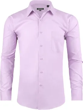 Men's Dress Shirt Regular Fit Long Sleeve Wrinkle-Resistant Business Formal Solid Button Down Shirts with Pocket