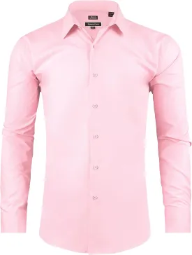 Men's Dress Shirt Slim Fit Long Sleeve Full Stretch Wrinkle-Resistant Business Casual Solid Button Down Shirts