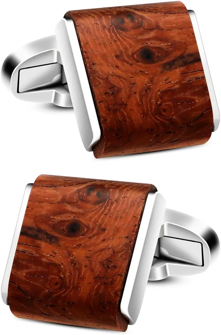 Mens Natural Handmade Rosewood Cufflinks Handcrafted Wooden Square Cuff Links (Bruma Rosewood)