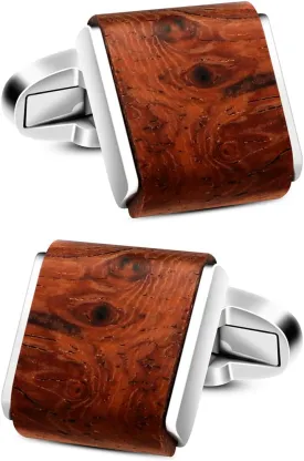 Mens Natural Handmade Rosewood Cufflinks Handcrafted Wooden Square Cuff Links (Bruma Rosewood)
