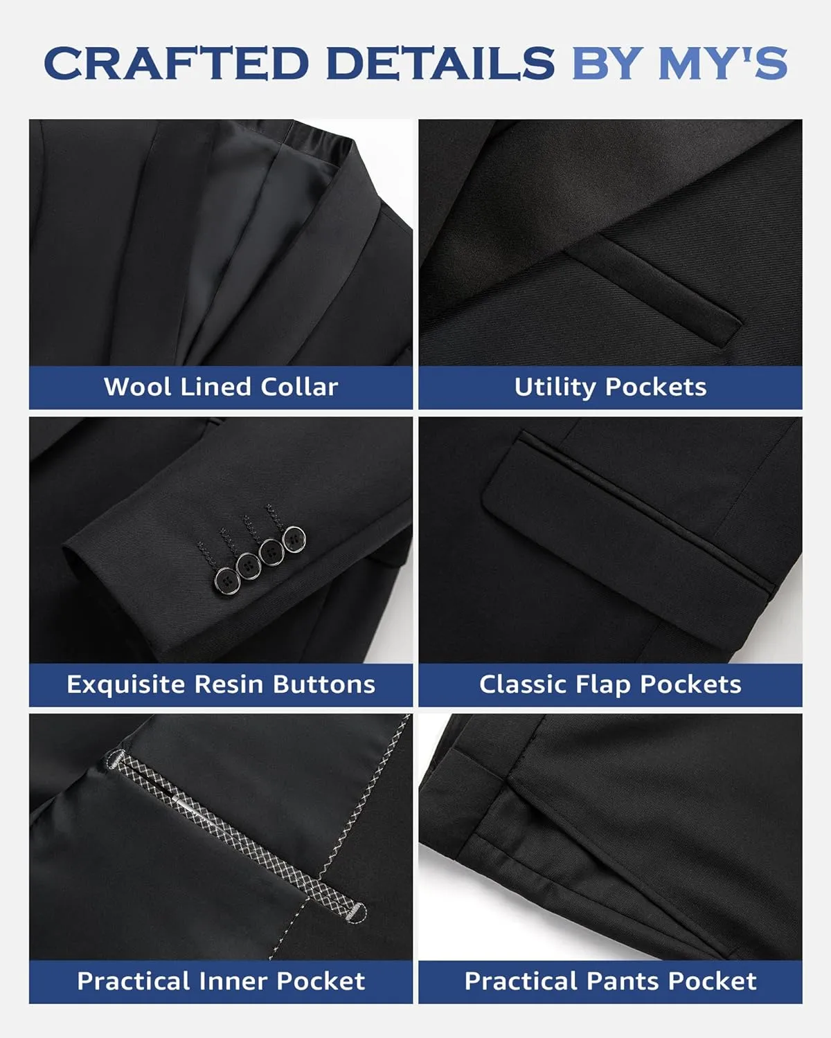 MY'S Mens 3-Piece Suit Shawl Lapel One Button Tuxedo Winter Fabric Slim Fit Dinner Jacket Vest Pants & Tie Set