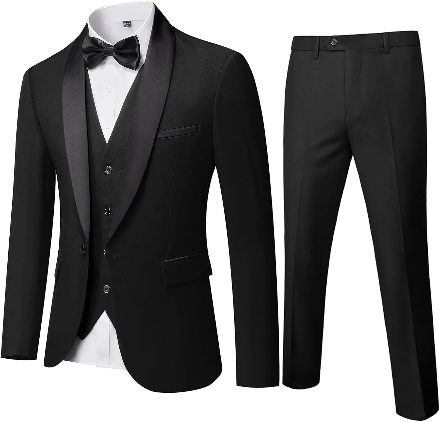 MY'S Mens 3-Piece Suit Shawl Lapel One Button Tuxedo Winter Fabric Slim Fit Dinner Jacket Vest Pants & Tie Set
