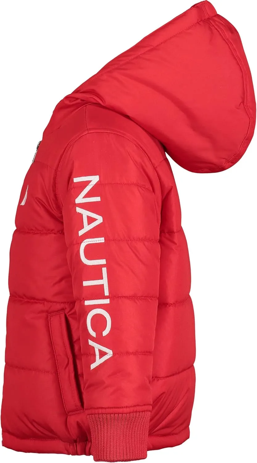 Nautica Boys' Heavy Weight Hooded Bubble Jacket with Polar Fleece Lining