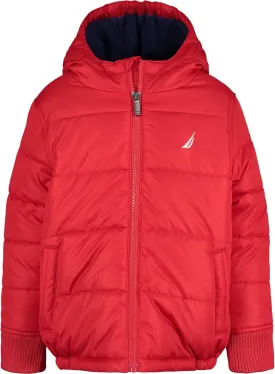 Nautica Boys' Heavy Weight Hooded Bubble Jacket with Polar Fleece Lining