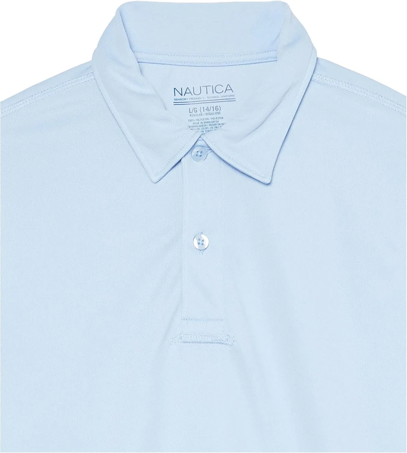 Nautica Boys' School Uniform Sensory-Friendly Short Sleeve Polo Shirt, Button Closure, Moisture Wicking Performance Material