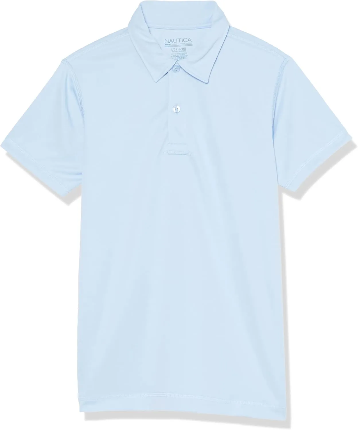 Nautica Boys' School Uniform Sensory-Friendly Short Sleeve Polo Shirt, Button Closure, Moisture Wicking Performance Material