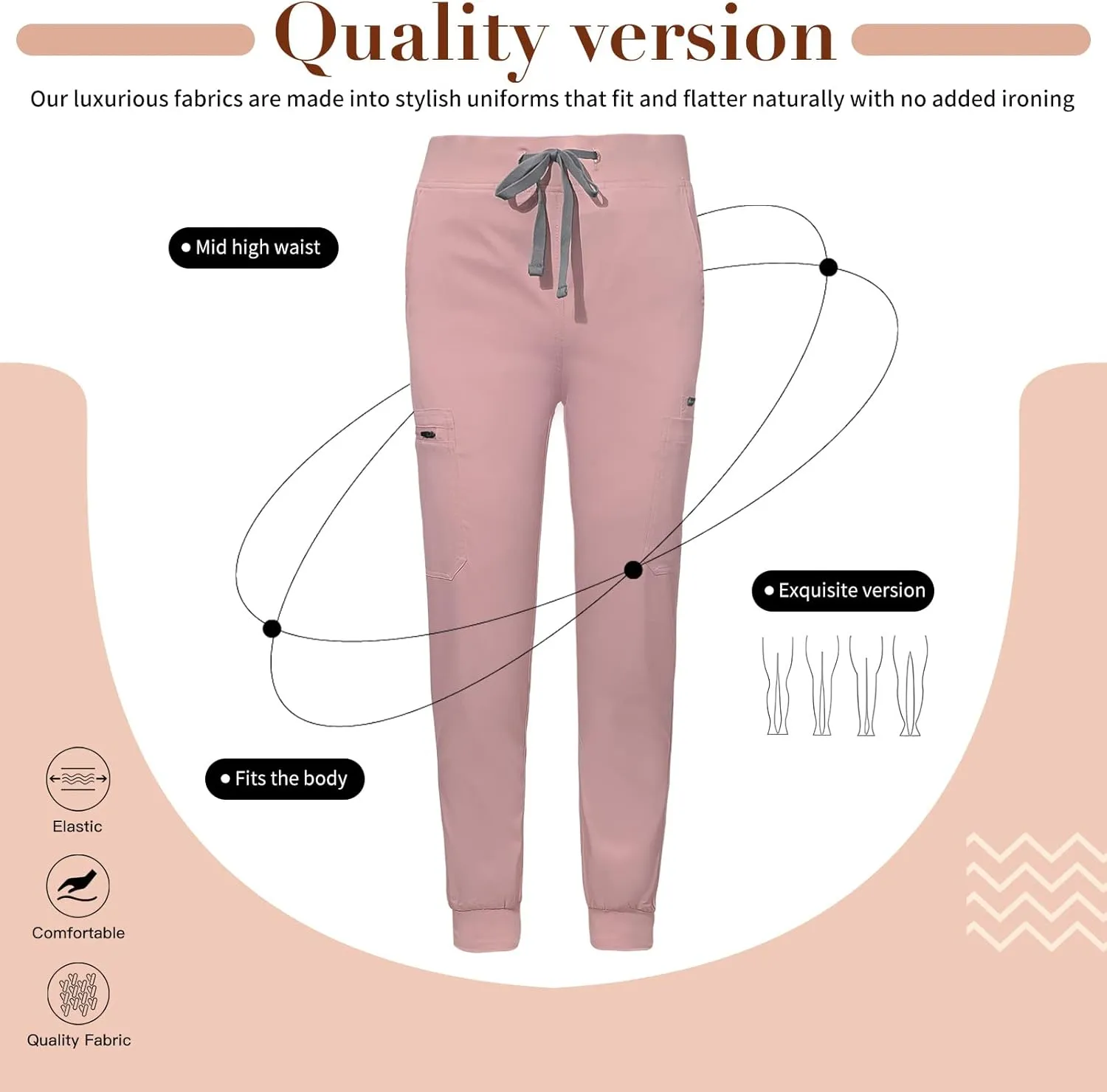 niaahinn Women Jogger Scrubs Pant Workwear Mid Rise Tapered Leg Drawstring for Nursing Soft Fabric