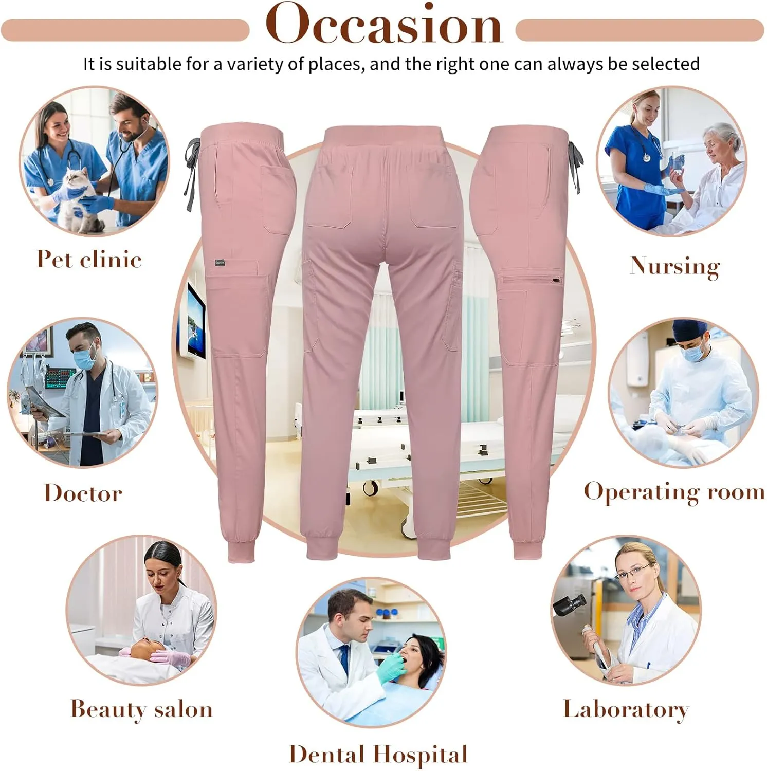niaahinn Women Jogger Scrubs Pant Workwear Mid Rise Tapered Leg Drawstring for Nursing Soft Fabric