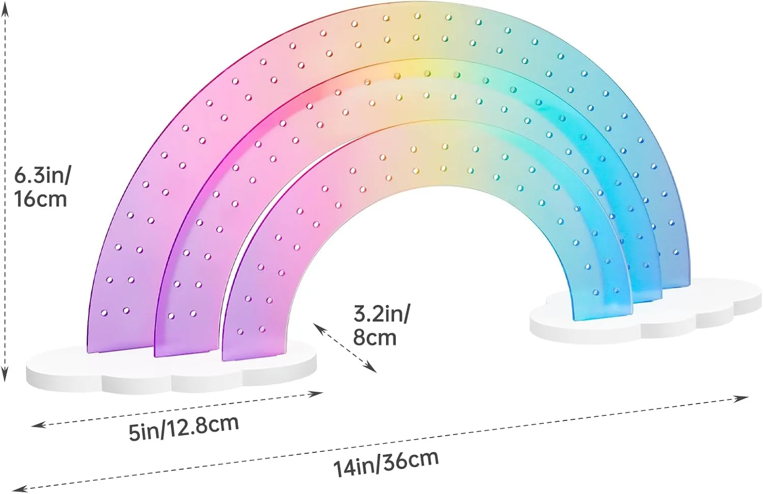 NiHome 3-Tier Gradient Color Acrylic Rainbow Earring Organizer, 14" W x 6.3" H Lightweight and Durable Design 140 Holes for 70 Pairs, Unique Front Row for Special Earrings (Macaron Gradient)