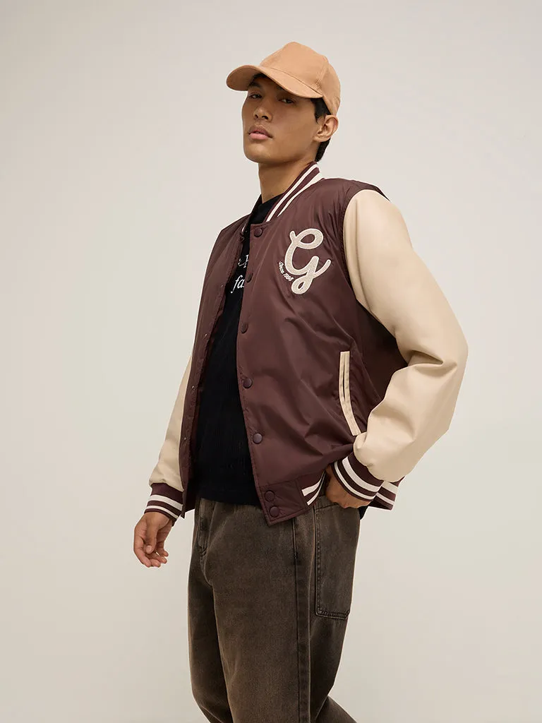 Nuon Brown Text Design Relaxed-Fit Jacket