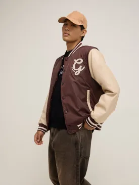 Nuon Brown Text Design Relaxed-Fit Jacket