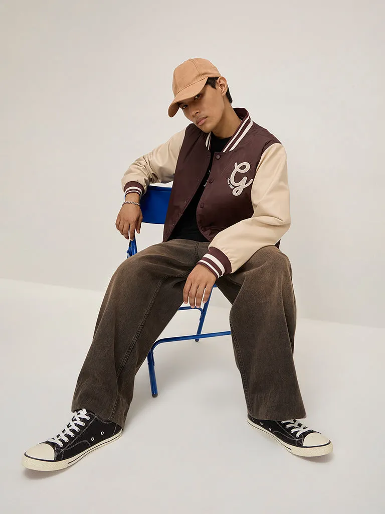 Nuon Brown Text Design Relaxed-Fit Jacket