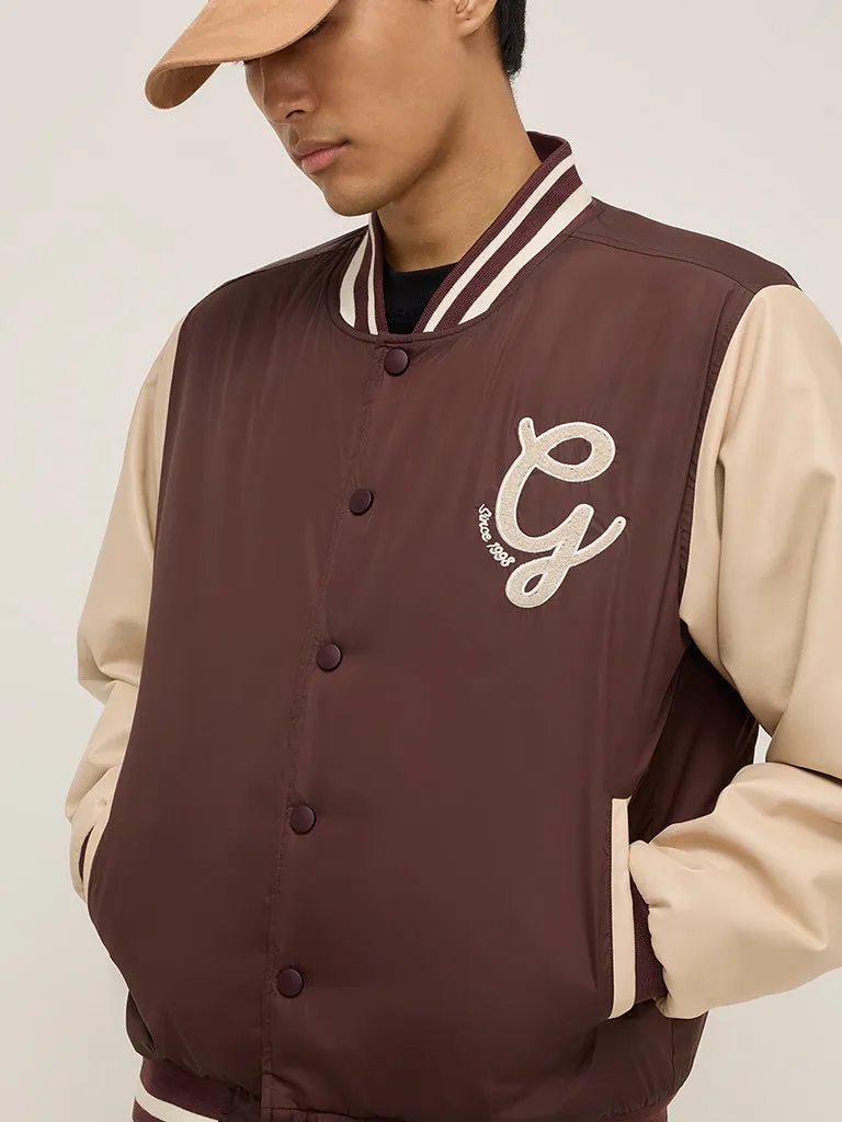 Nuon Brown Text Design Relaxed-Fit Jacket