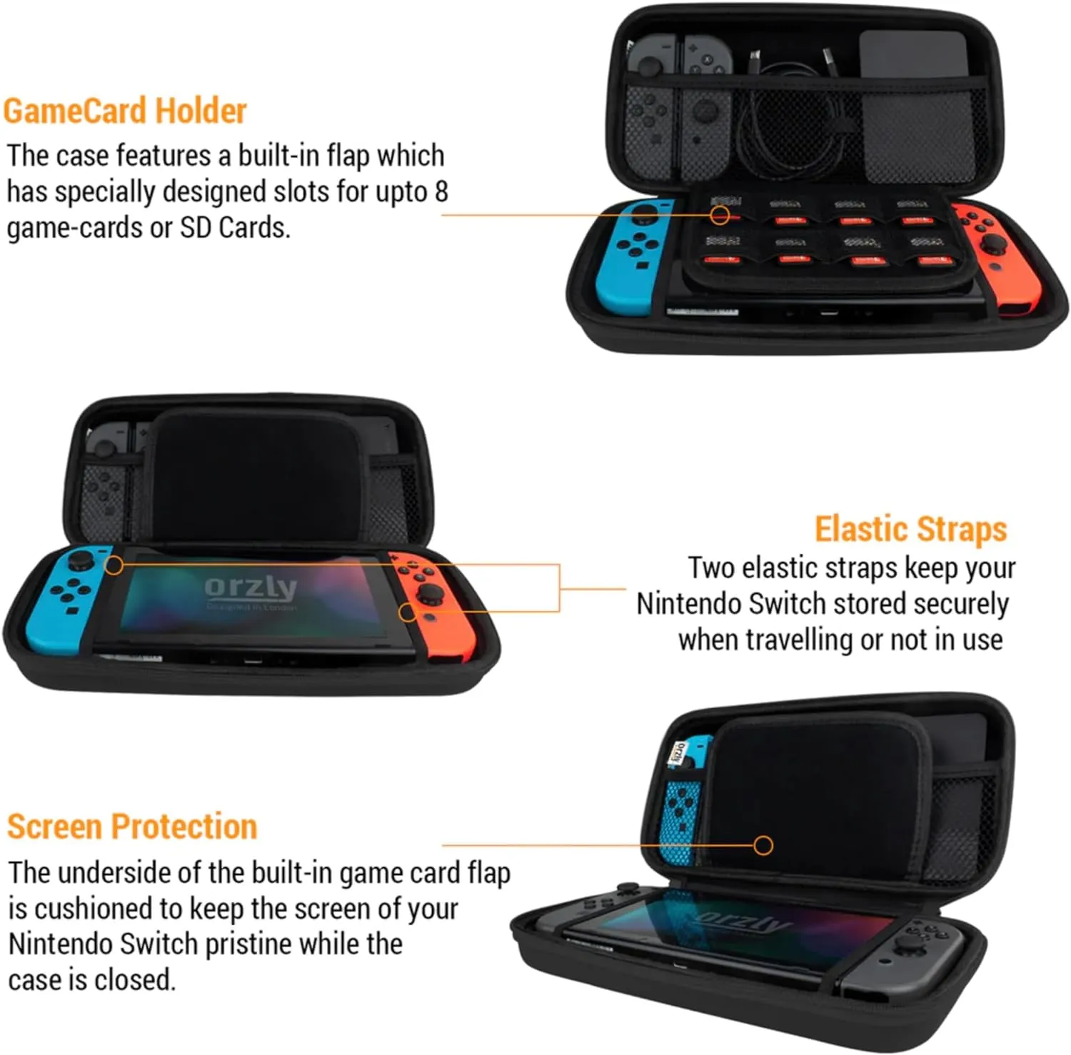 Orzly Carry Case Compatible with Nintendo Switch and New Switch OLED Console -Protective Hard Portable Travel Carry Case Shell Pouch with Pockets for Accessories and Games