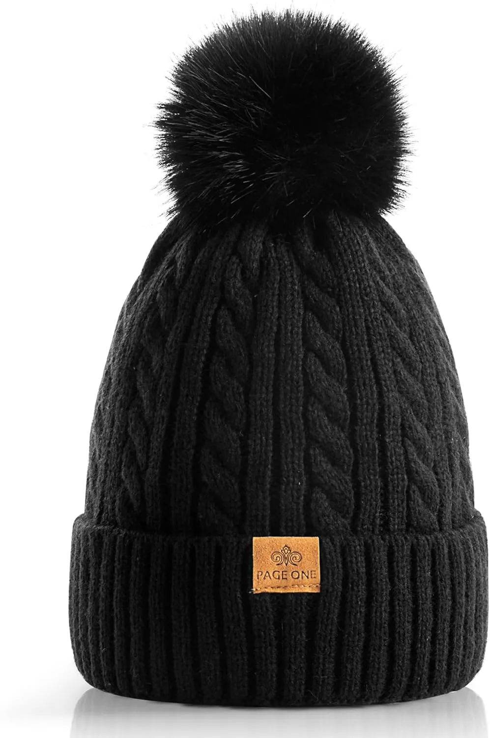 PAGE ONE Women Winter Pom Pom Beanie Hats Warm Fleece Lined,Chunky Trendy Cute Chenille Knit Twist Cap