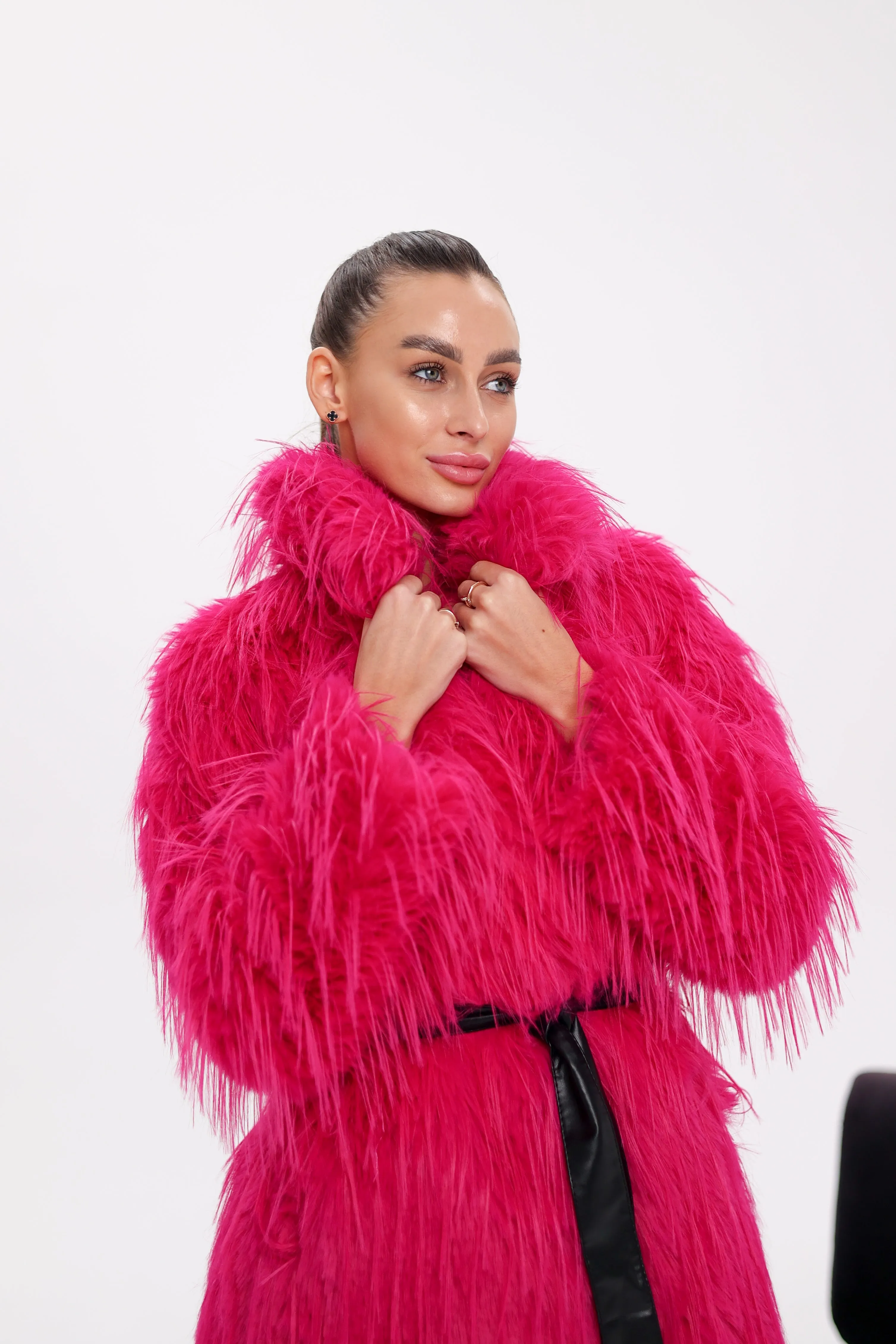 Pre-Order. Ships November 25. Faux Ostrich Effect Fur Coat