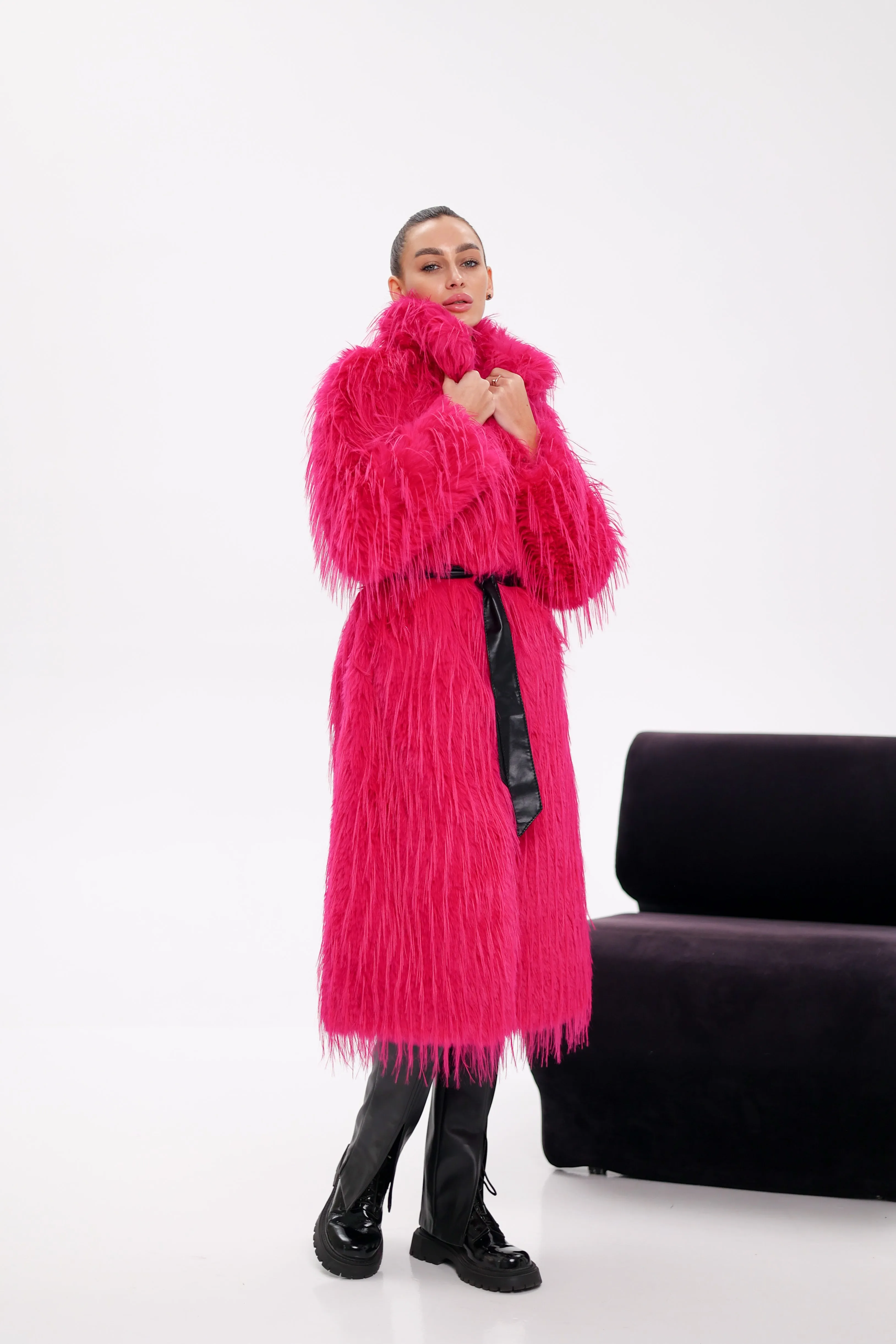 Pre-Order. Ships November 25. Faux Ostrich Effect Fur Coat