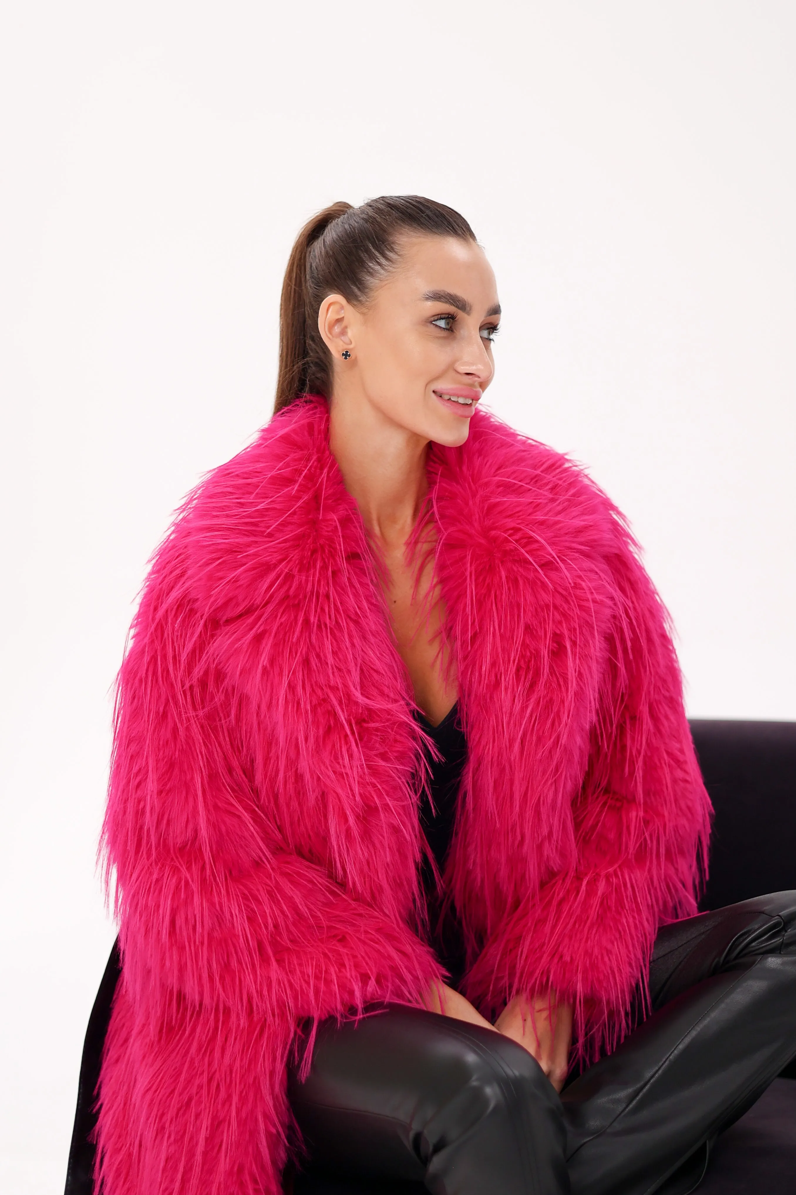 Pre-Order. Ships November 25. Faux Ostrich Effect Fur Coat