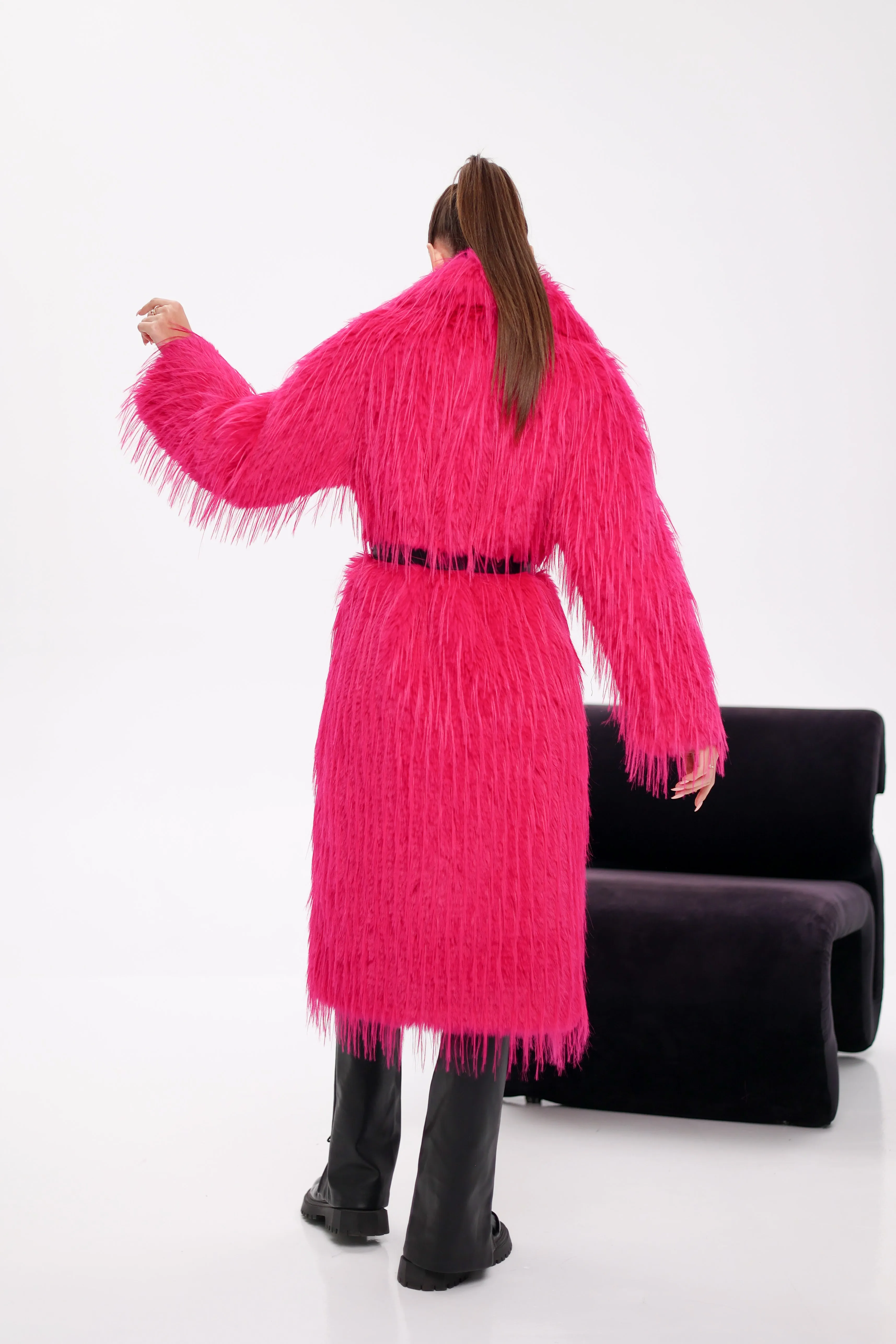 Pre-Order. Ships November 25. Faux Ostrich Effect Fur Coat