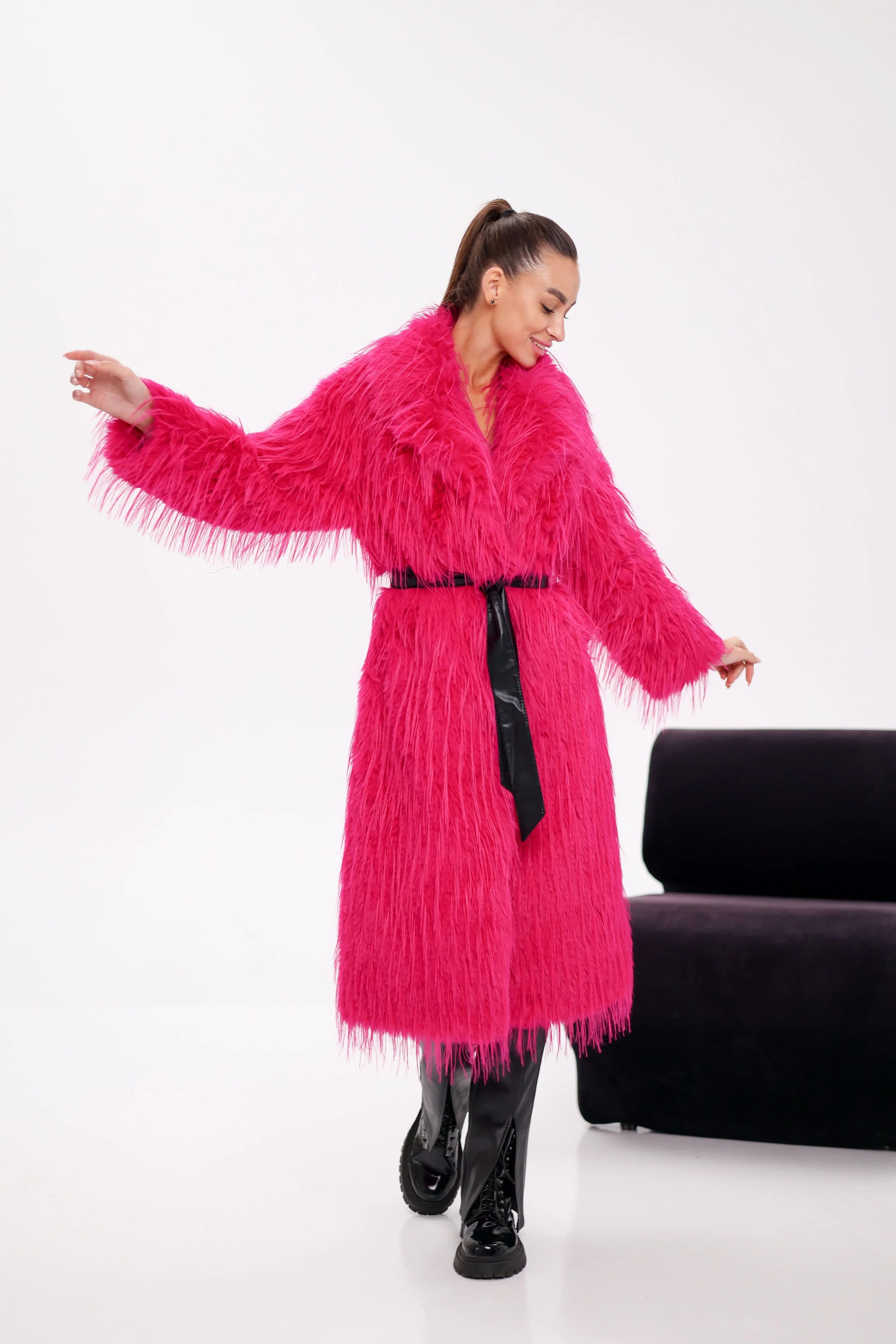 Pre-Order. Ships November 25. Faux Ostrich Effect Fur Coat