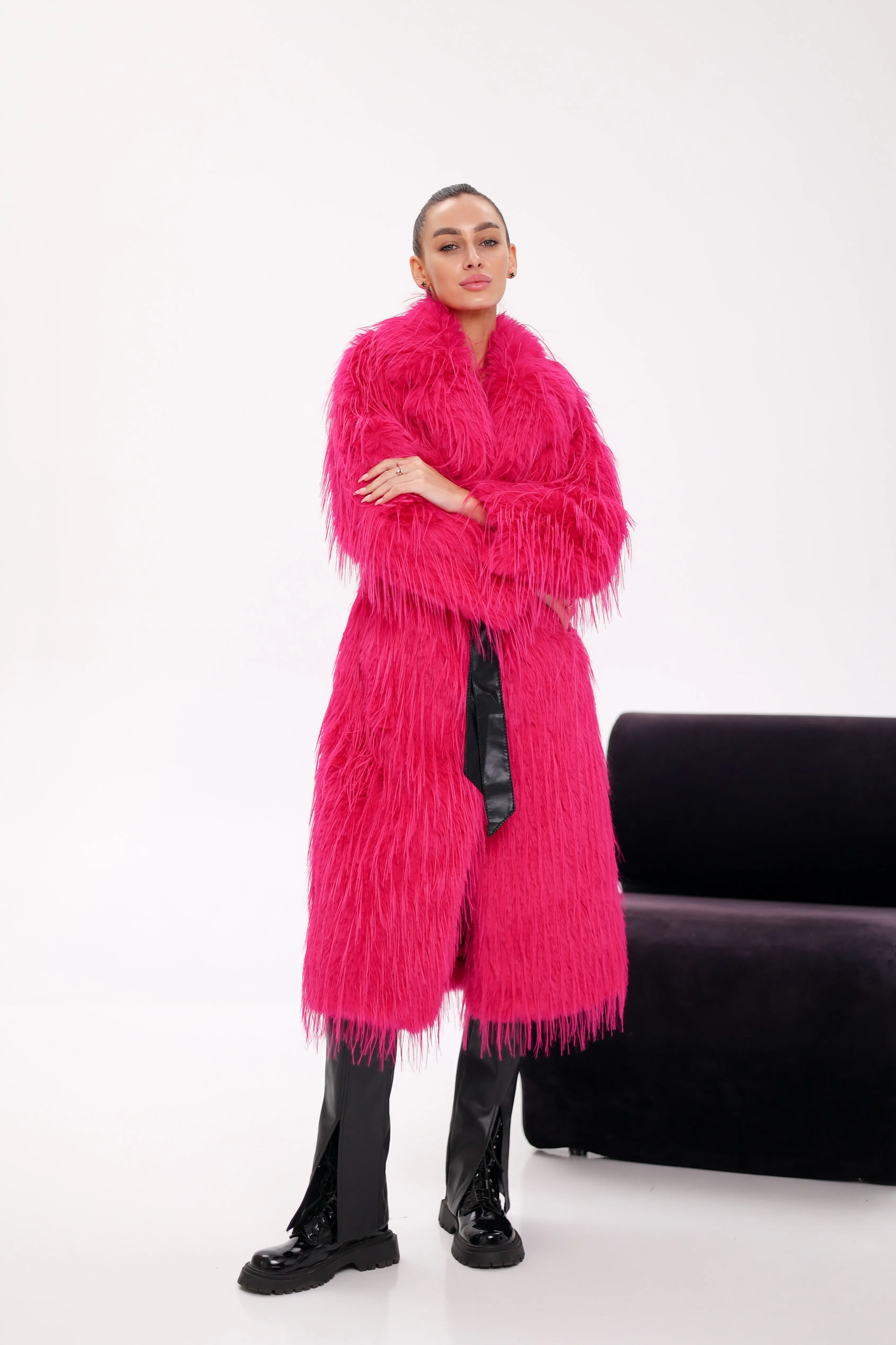 Pre-Order. Ships November 25. Faux Ostrich Effect Fur Coat