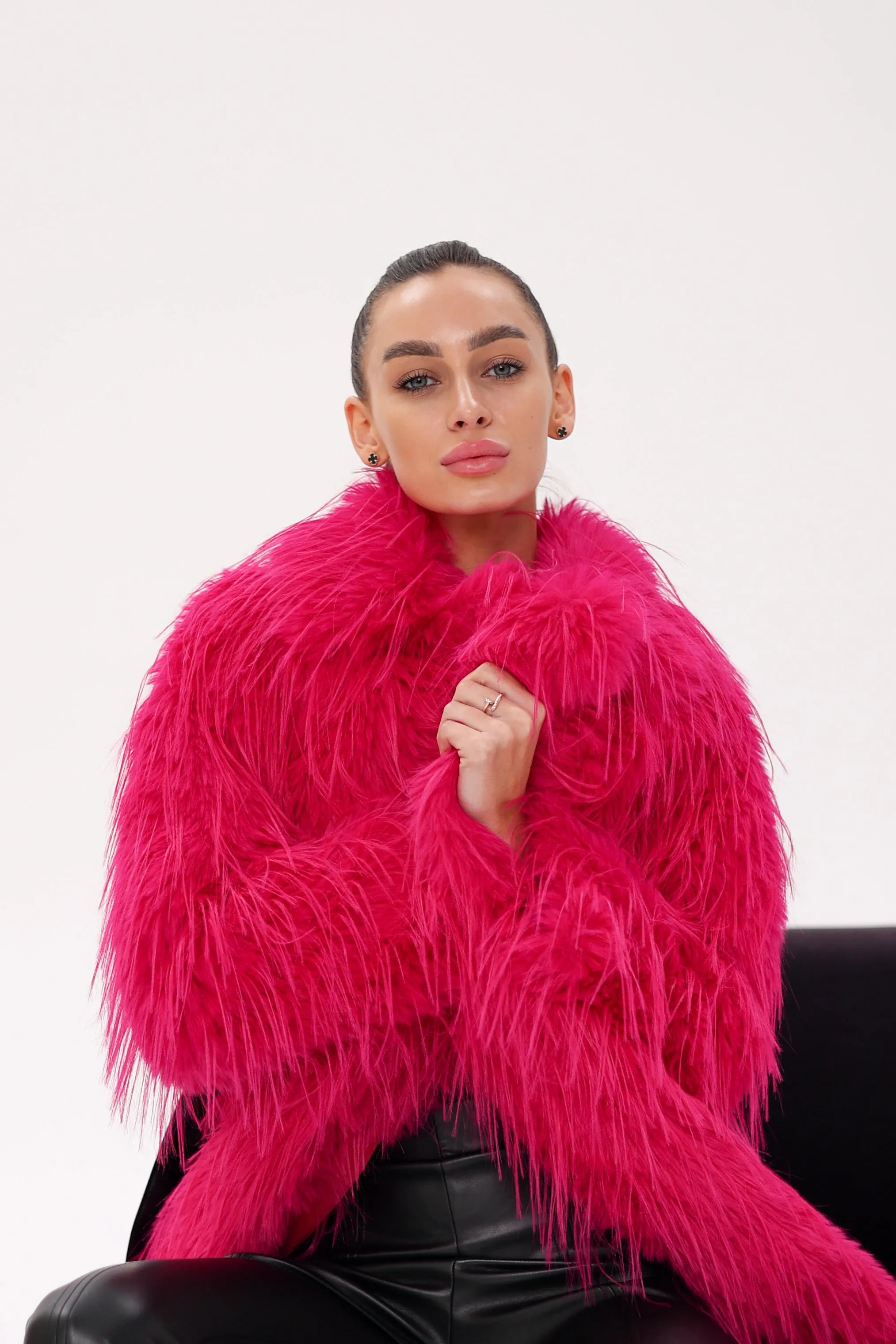 Pre-Order. Ships November 25. Faux Ostrich Effect Fur Coat