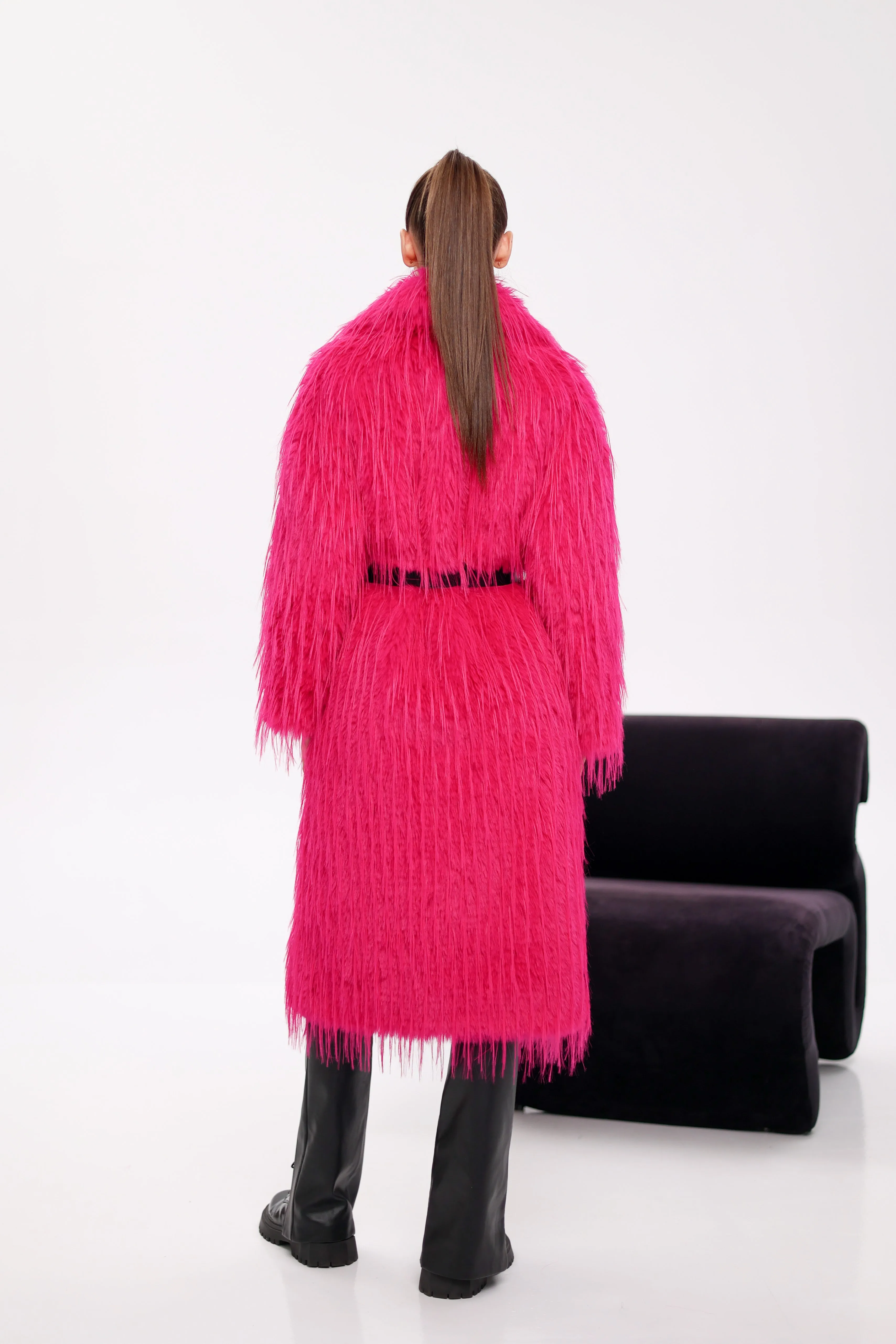 Pre-Order. Ships November 25. Faux Ostrich Effect Fur Coat