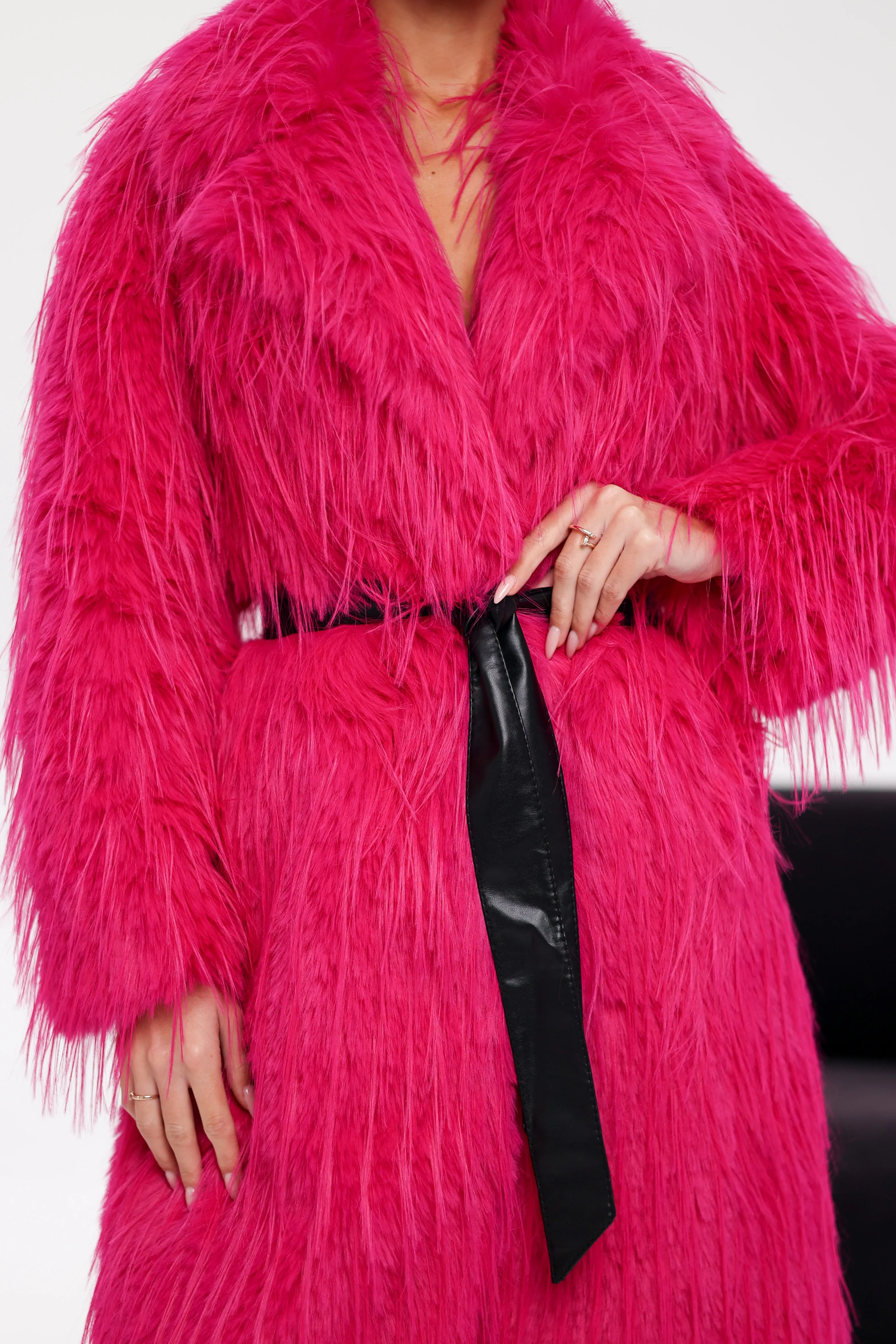 Pre-Order. Ships November 25. Faux Ostrich Effect Fur Coat
