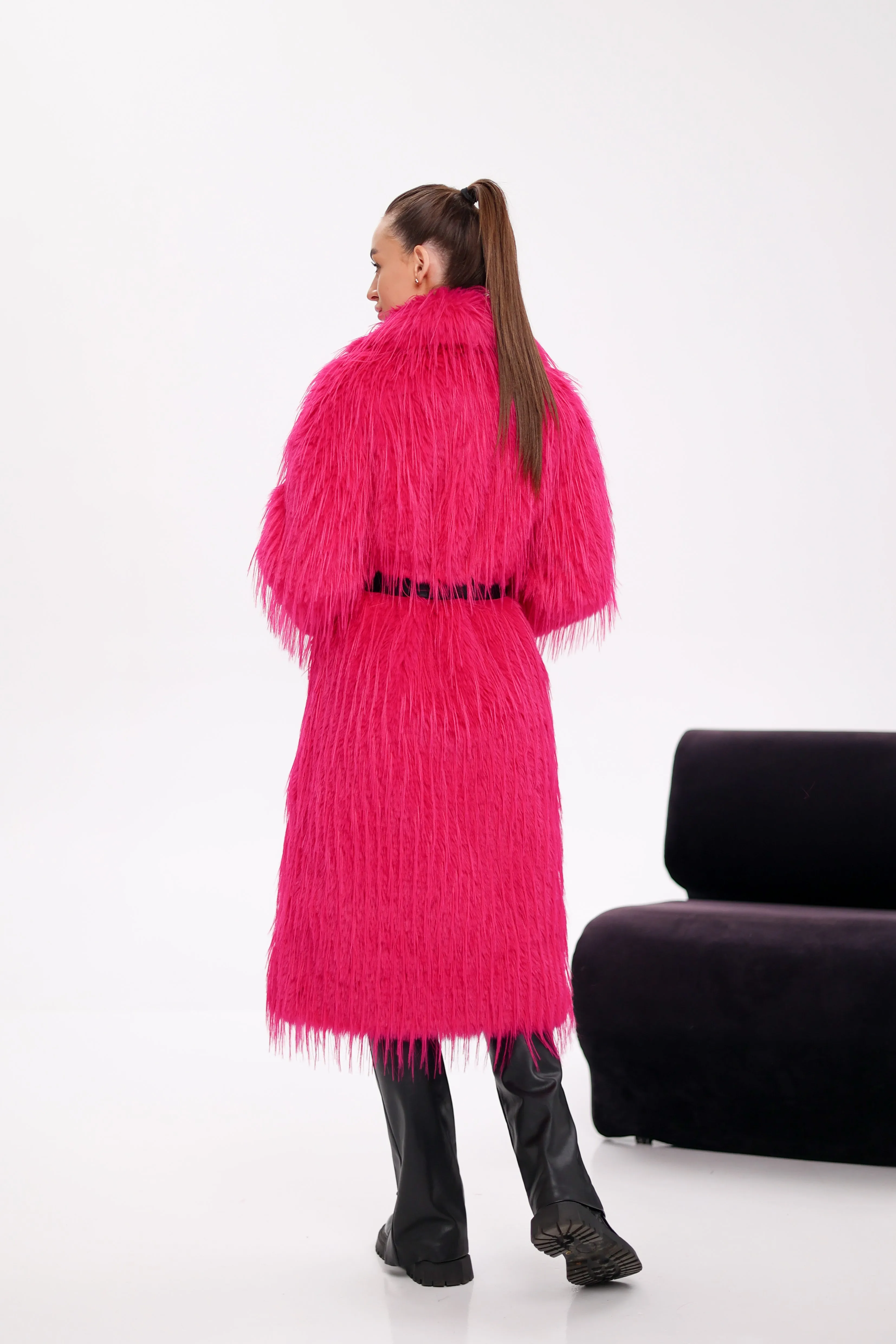 Pre-Order. Ships November 25. Faux Ostrich Effect Fur Coat