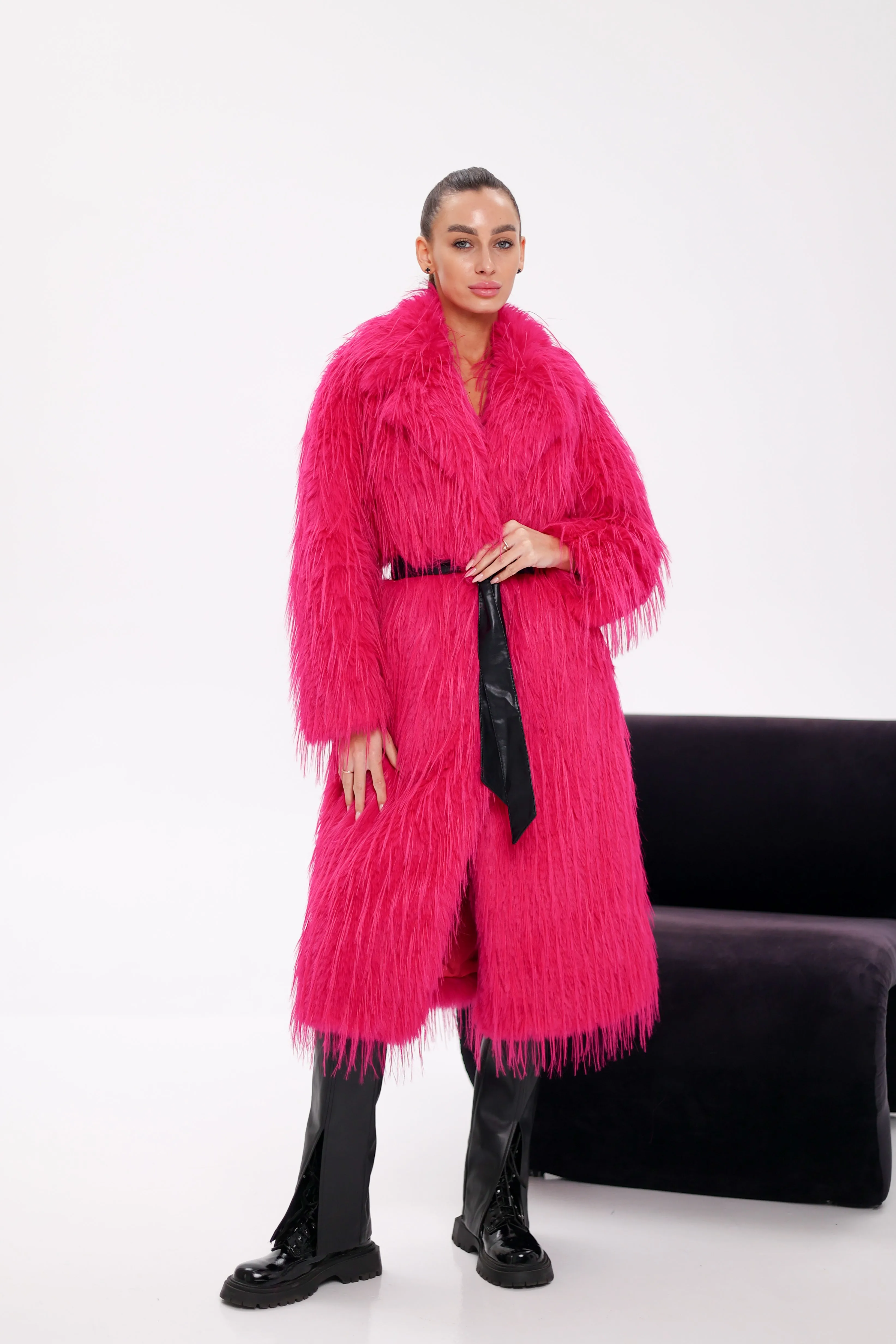 Pre-Order. Ships November 25. Faux Ostrich Effect Fur Coat