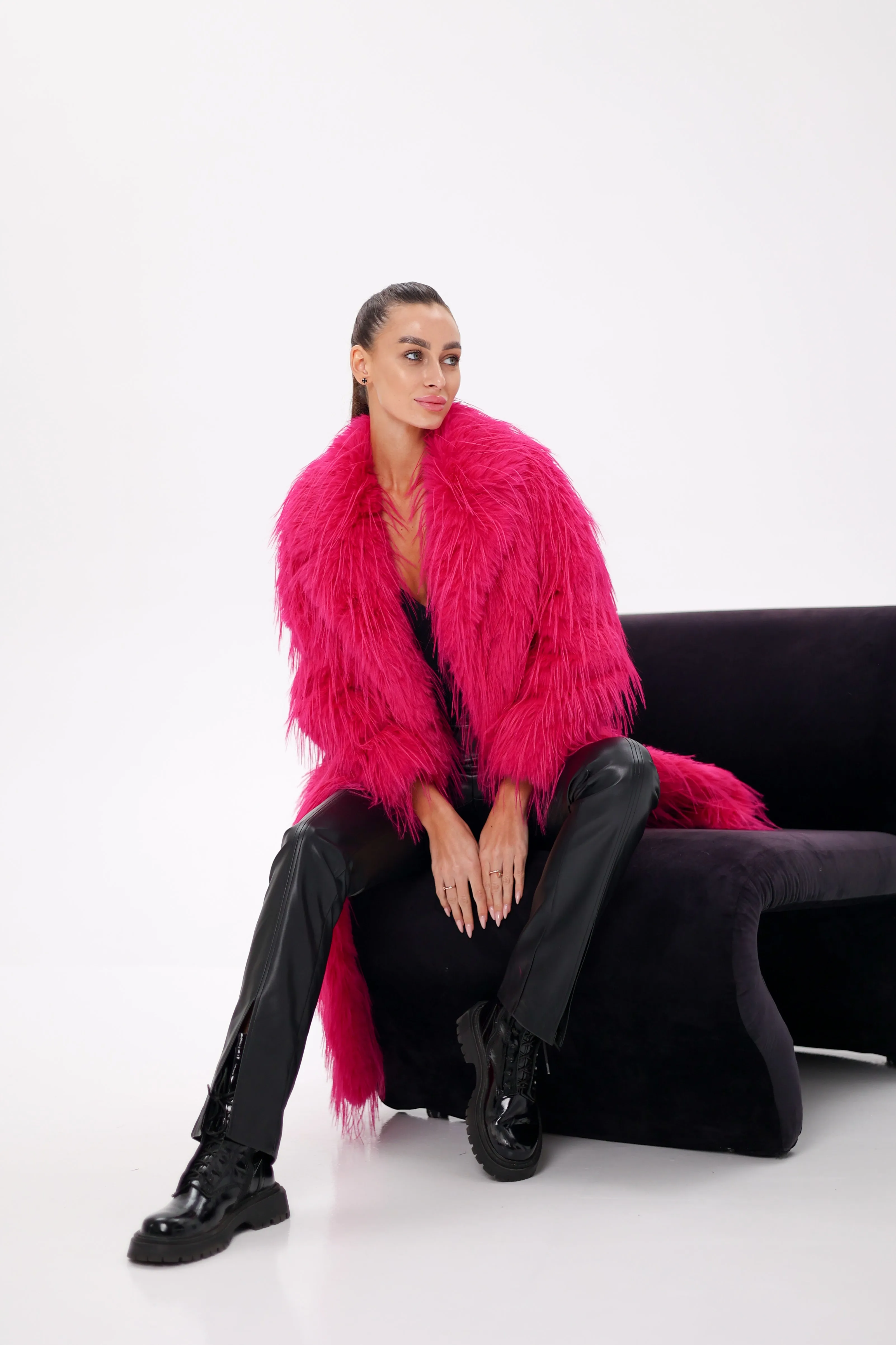 Pre-Order. Ships November 25. Faux Ostrich Effect Fur Coat