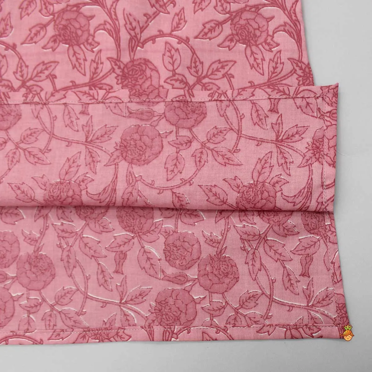 Printed Pink Kurta With Wavy Embroidered Jacket And Churidar