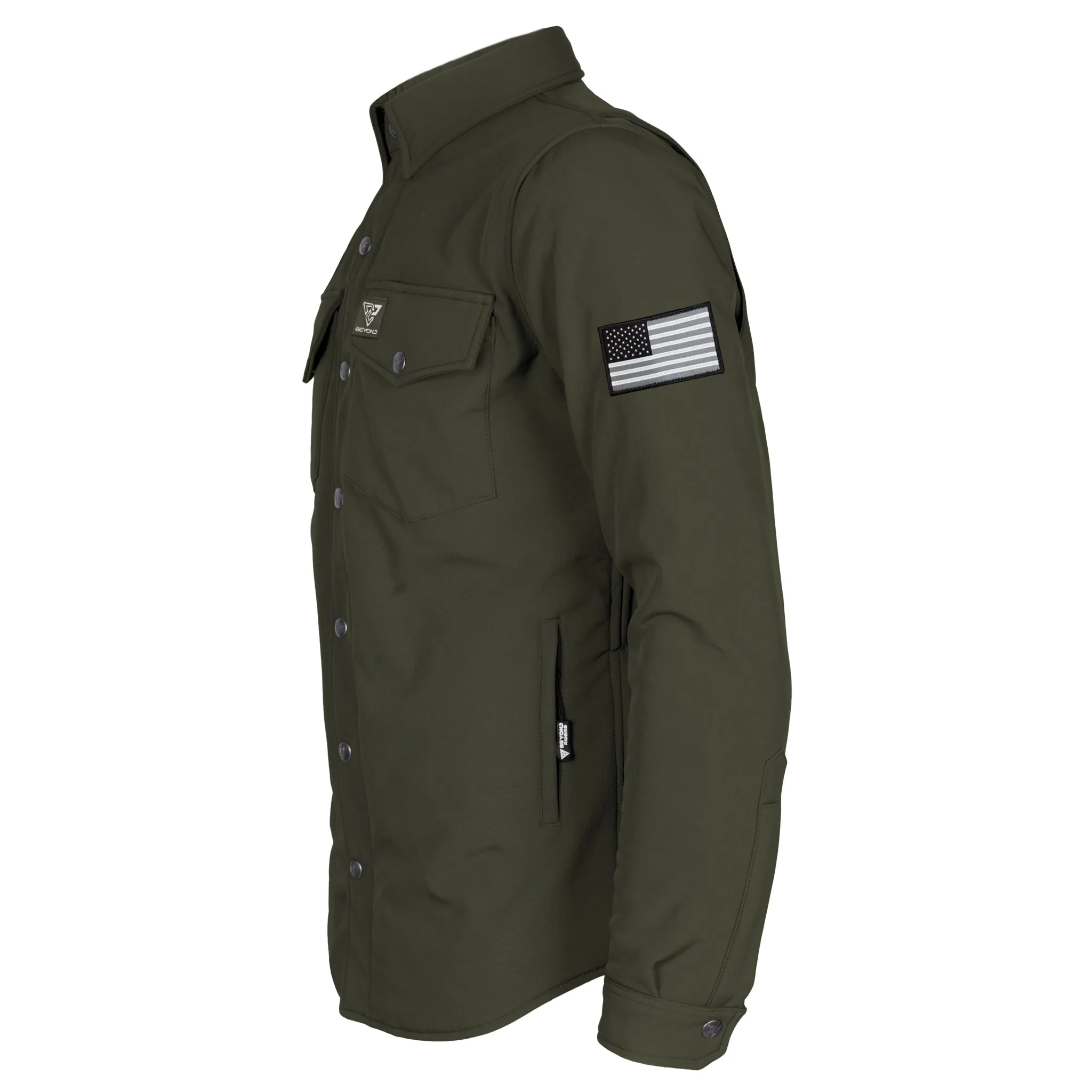 Protective SoftShell Winter Jacket for Men - Army Green Matte with Pads