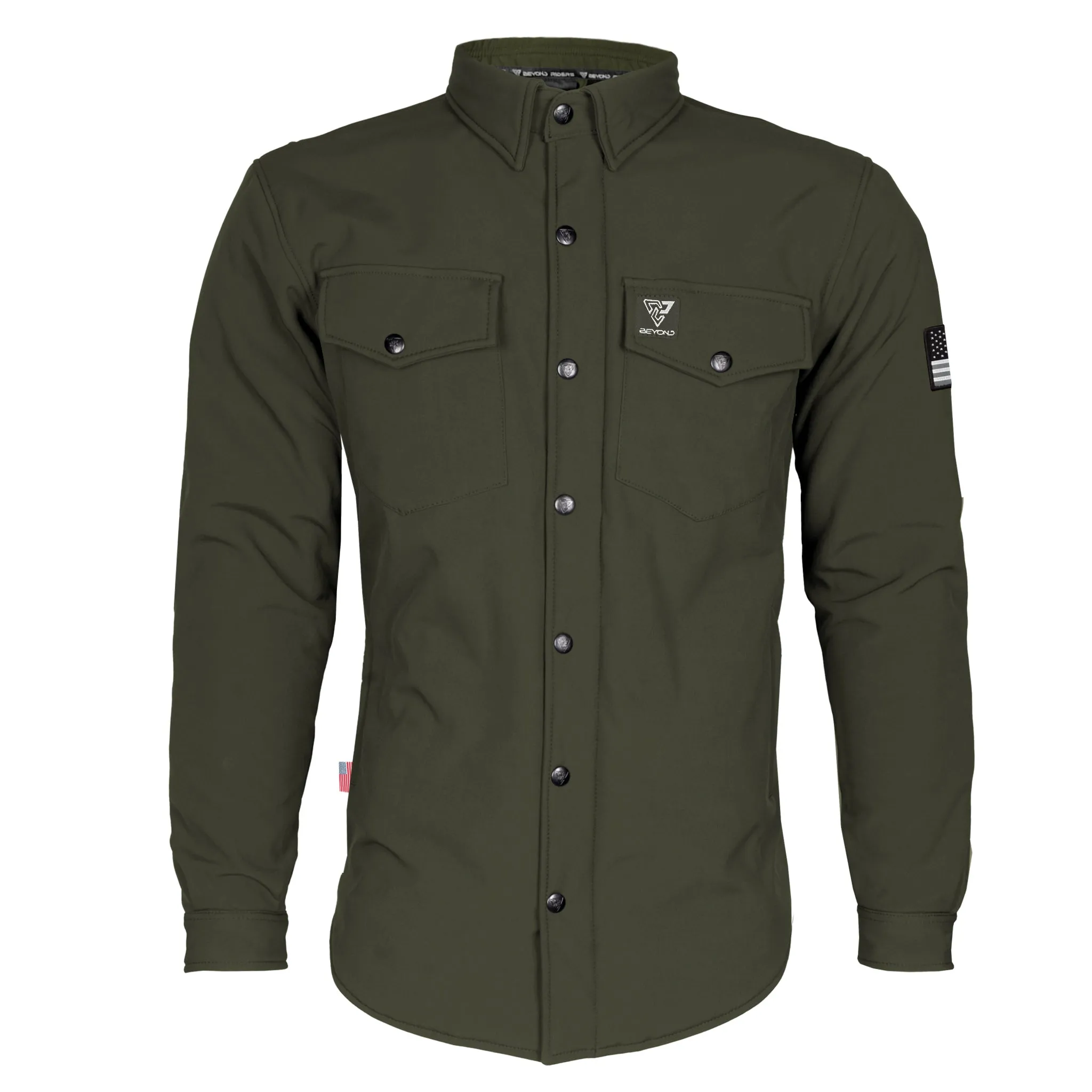Protective SoftShell Winter Jacket for Men - Army Green Matte with Pads