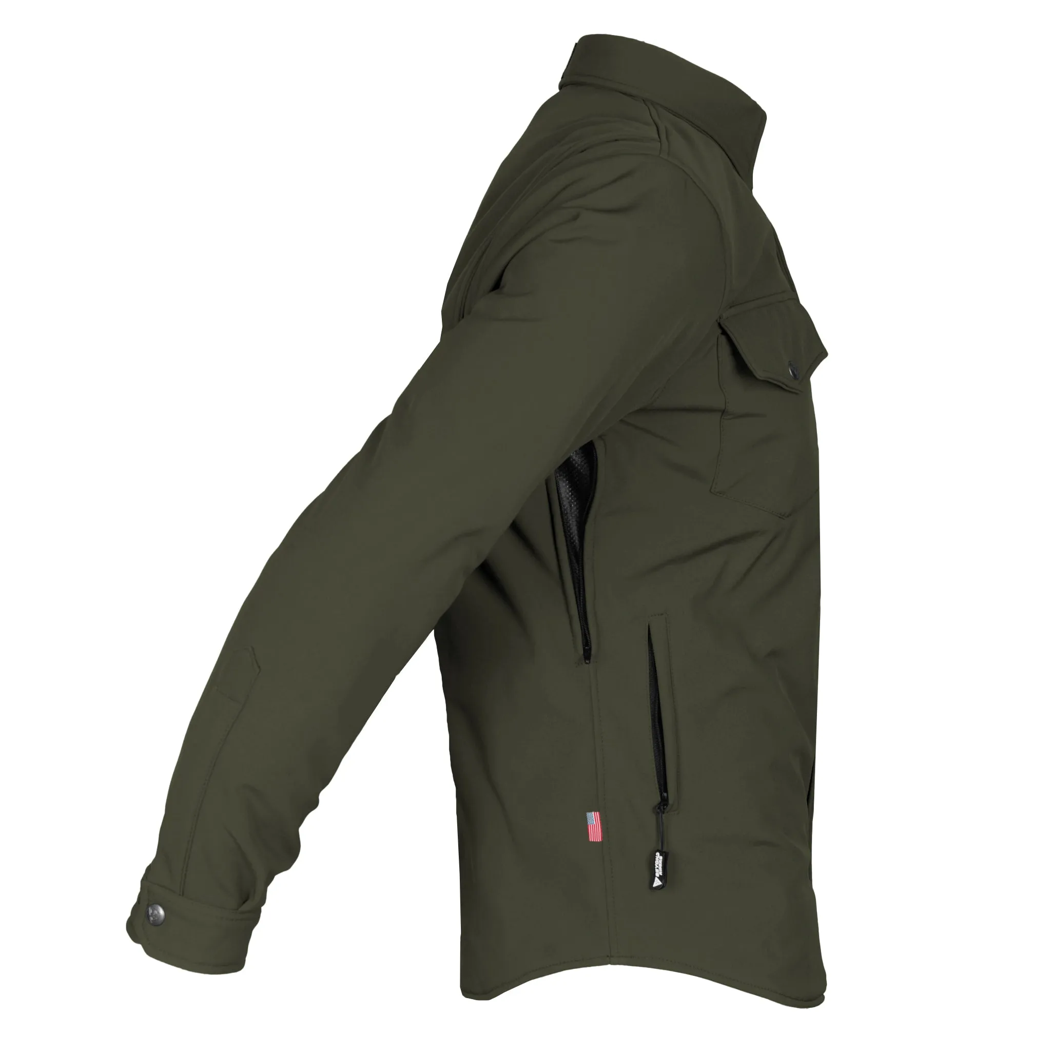 Protective SoftShell Winter Jacket for Men - Army Green Matte with Pads