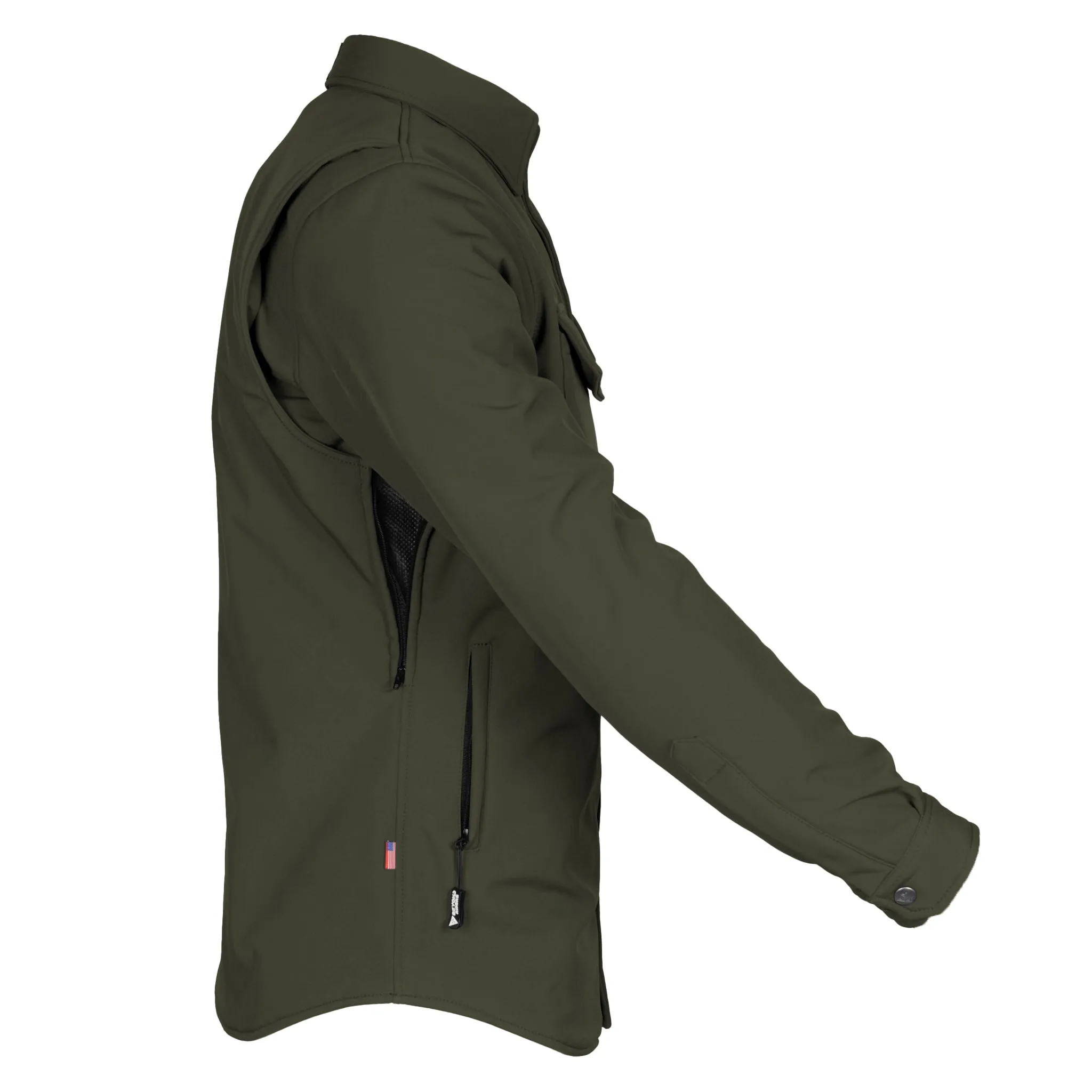 Protective SoftShell Winter Jacket for Men - Army Green Matte with Pads