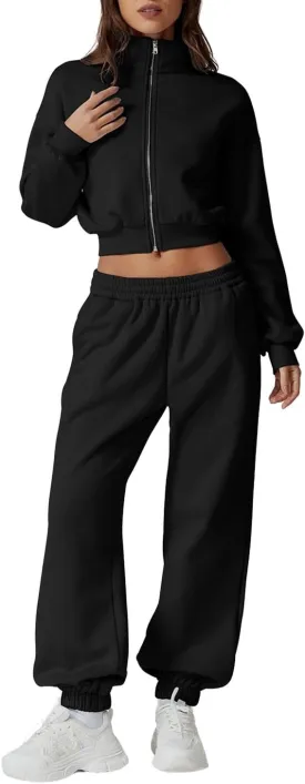 QINSEN Womens 2 Piece Oufits Full Zip Jacket Long Sleeve Sweatsuits Fleece Lounge Tracksuit with Joggers