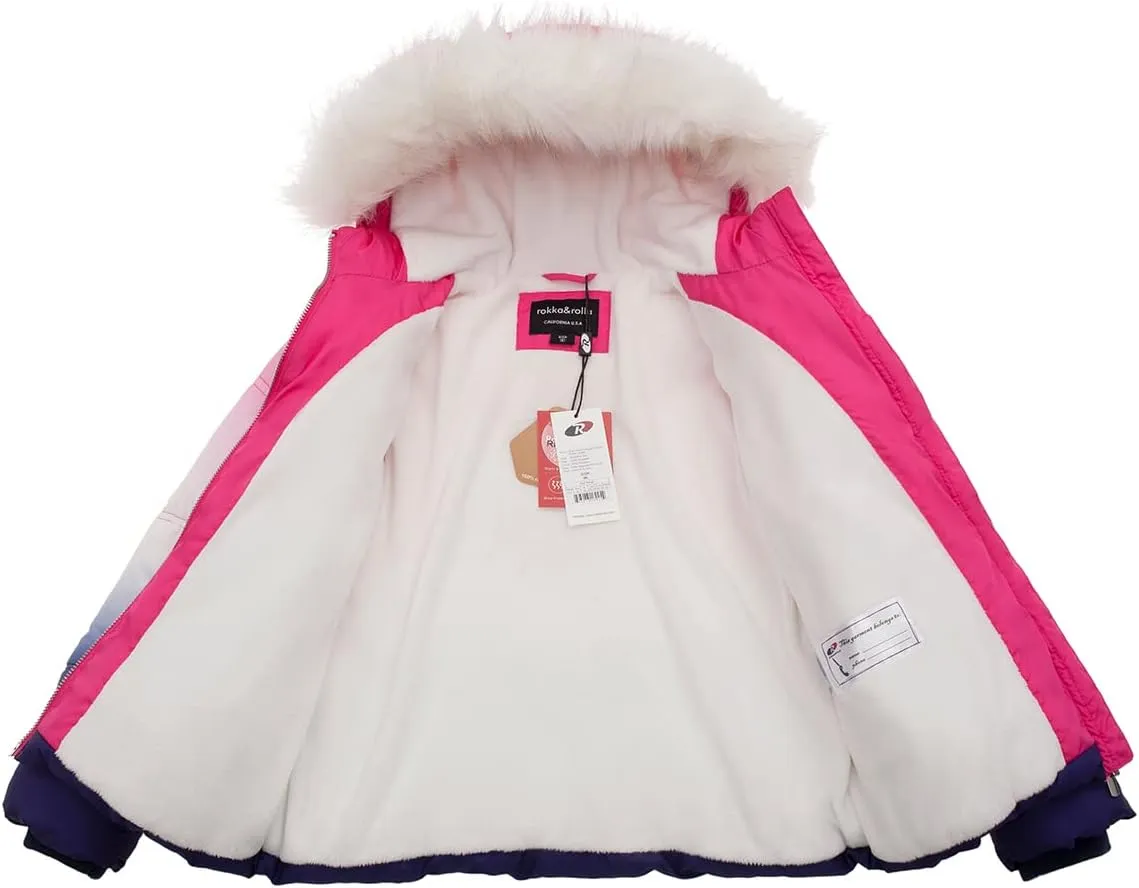 Rokka&Rolla Girls' Heavyweight Puffer Jacket Quilted Winter Coat with Hooded Faux Fur