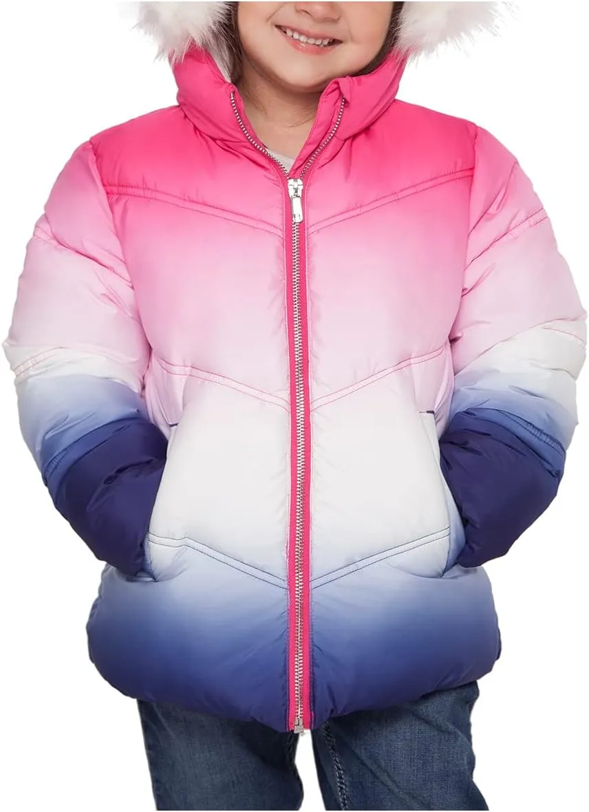 Rokka&Rolla Girls' Heavyweight Puffer Jacket Quilted Winter Coat with Hooded Faux Fur