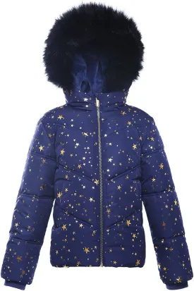 Rokka&Rolla Girls' Heavyweight Puffer Jacket Quilted Winter Coat with Hooded Faux Fur