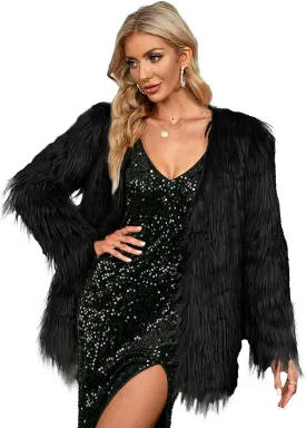 Simplee Apparel Women's Long Sleeve Fluffy Faux Fur Warm Coat