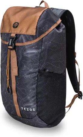 Tezos Juniper Daypack, Lightweight Hiking Backpack and Hydration Pack for Camping, Travel, Biking, and the Outdoors, 16 Liter (Black Topo)
