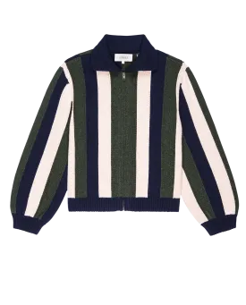 The Zip Front Cardigan. -- Olive Vine Stripe